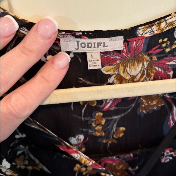 Anthropologie JODIFL Black Floral Blouse with Flutter Sleeves - Picture 3 of 4